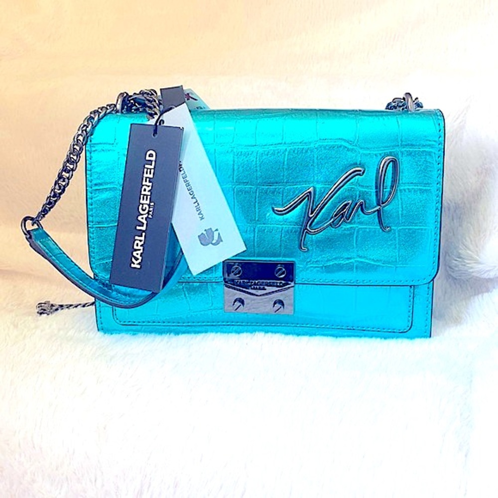 Karl Lagerfeld Metallic Blue Shoulder Bag
